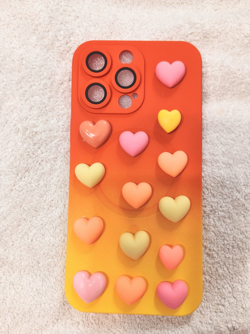 Orange Gradient Heart Pop iPhone Case - Cute Bubble Grip Phone Cover